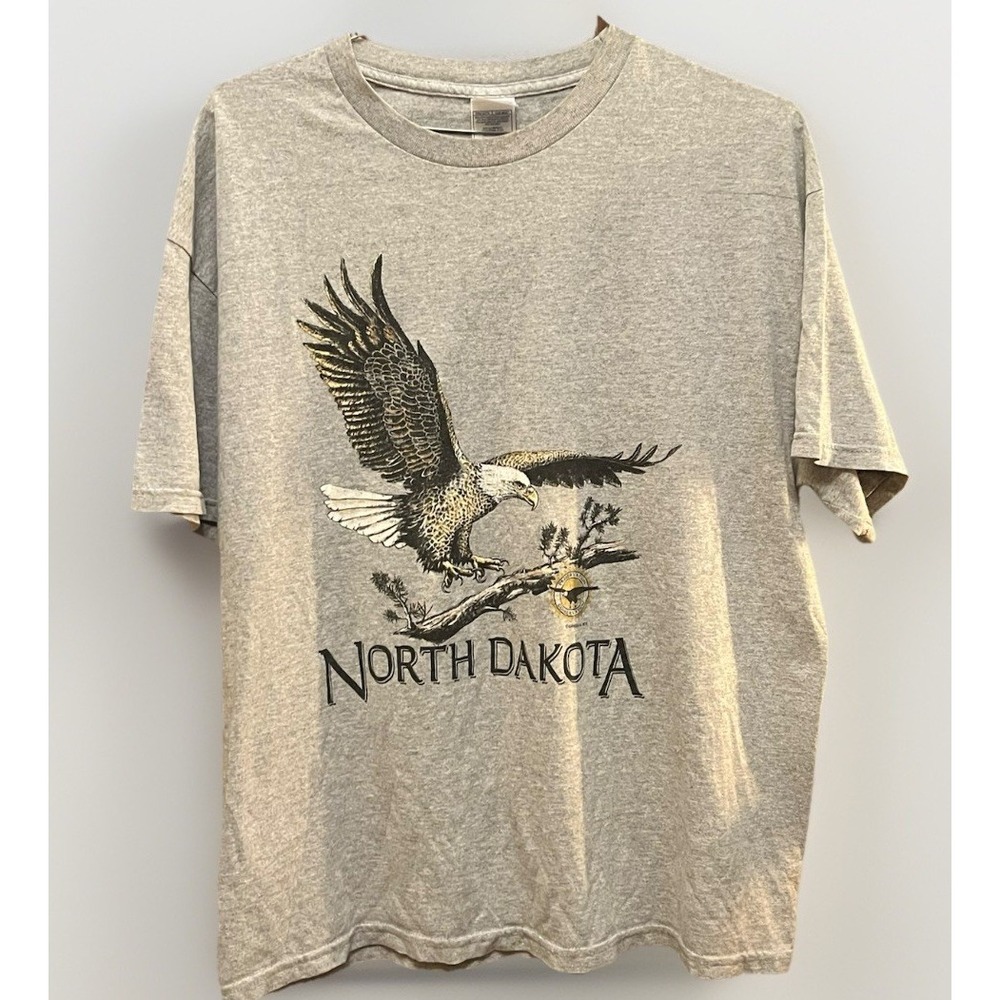 Vintage North Dakota Bald Eagle All Over Print T-Shirt Medium Single Stitch